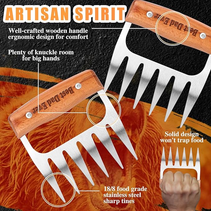 Birthday Gifts for Dad, Best Dad Ever Gifts, Stainless Steel Meat Shredder Claws for Pulled Pork, Chicken BBQ Smoker Accessories, Grilling Gifts Christmas Stocking Stuffers with Stylish Gift Box