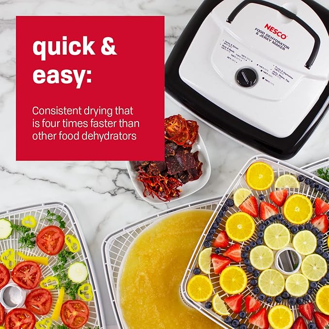 Nesco FD-80A Square Shaped Food Dehydrator, For Snacks, Fruit, Beef Jerky, White