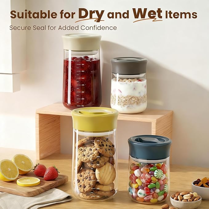 OURCABECUE Wide Mouth Mason Jar 27 oz, 2026 Upgrade 90° Rotating Lid Glass Storage Jar, Food Grade Overnight Oats & Yogurt Jar, Dry Snacks Candies jar