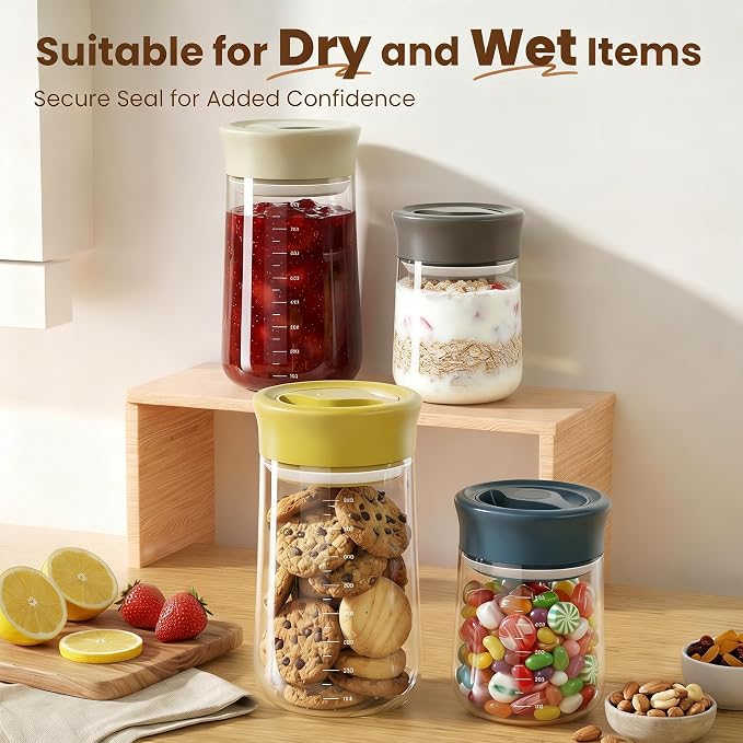 OURCABECUE 2026 Upgrade 90° Rotating Switch Lid Mason Jars (2 pack), 27 oz Wide Mouth Glass Storage Jars, Food Grade Overnight Oats Jars for Food Storage, Pickling, Meal Prep