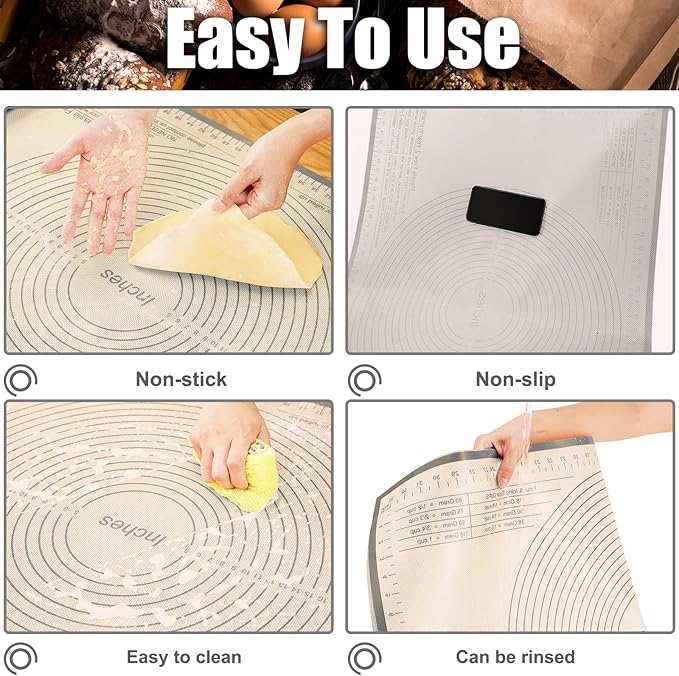 Silicone Pastry Mat 36x24 Inch Nonstick Baking Mat -Perfect for Doug, Pastry, Dough Rolling, Kneading Board, Pie Crust, Fondant, Pasta/Pizza, Kitchen Counter Mat