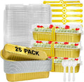 25Pack Gold Mini Cake Pans With Lids, 6.8 Oz Loaf Pans With Lids, Baking Cups Muffin Tins,Disposable Baking Pans Holders For Brownie Cake Bread