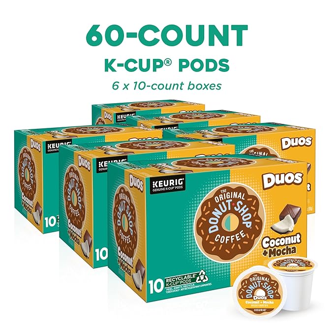 The Original Donut Shop Duos Coconut + Mocha Coffee, Keurig Single Serve K-Cup Pods, Medium Roast Coffee, 60 Count, (6 Packs of 10)