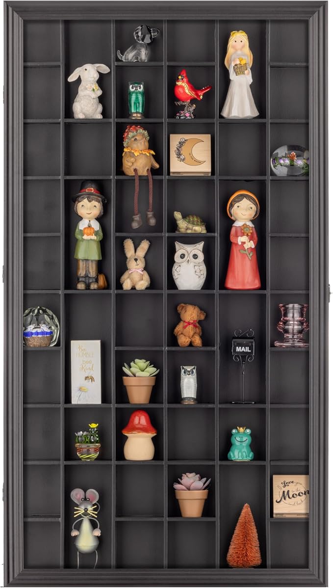 Gallery Solutions - Black Wall-Mounted - Curio & Shot Glass Display Case - 17"x32" Glass Door - Bar Accessories - Collectible - Miniature Glassware - Bar Accessories