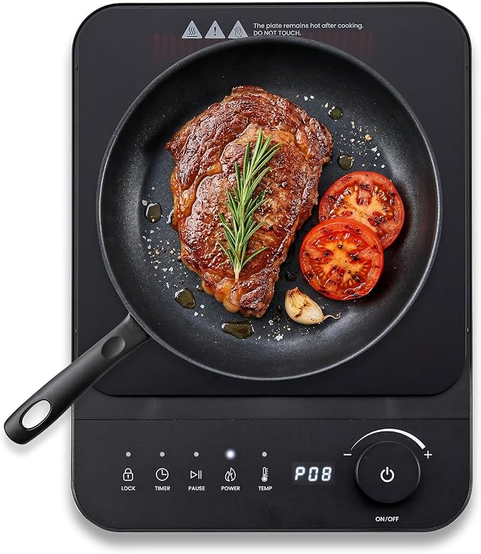 Elite Gourmet Slim Portable Induction Cooktop, 1500W Countertop Burner with 10 Power Levels & Temperature Control (140°F–465°F), Ultra-Slim 2" Design, Digital Touch Controls, Timer & Child Lock