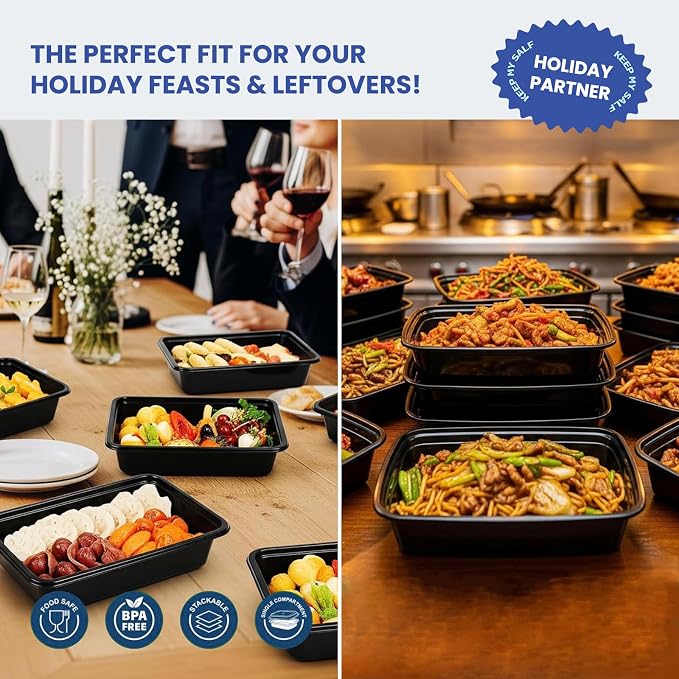 50 Pack 32 oz Meal Prep Containers Reusable BPA Free, Plastic Containers with Lids Microwave/Freezer/Dishwasher Safe, Disposable Food Storage Containers, To Go Containers Leakproof for Leftover