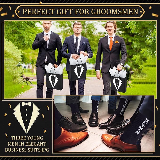 50Pcs Groomsmen Gifts Groomsmen Proposal Box with Shot Glasses Socks Sunglasses PU Leather Toiletry Bag Bottle Opener Can Cooler Groomsman Gifts for Wedding Groomsmen Best Man Gift (50, Black)
