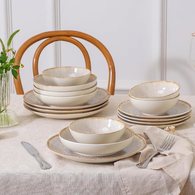 DOMICREVERY Ceramic dinnerware Set for 6, 24 pcs Plates and Bowls Sets,Bloom