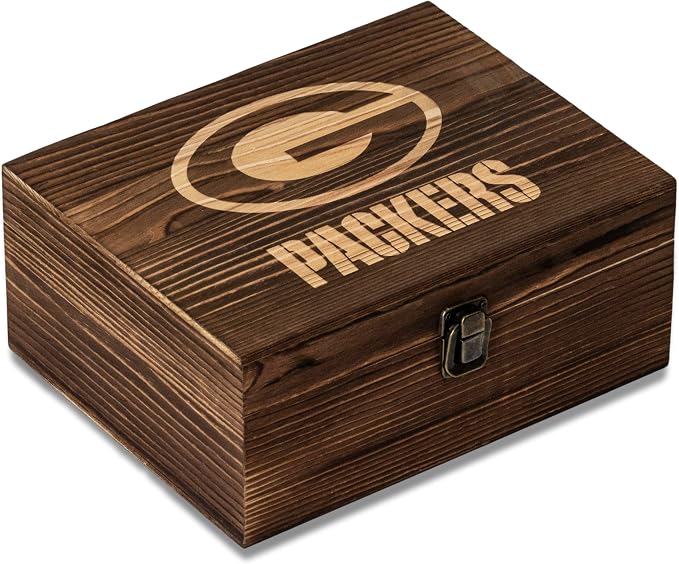 The Memory Company Officially Licensed NFL Wood Boxed Drinkware Set, with 2 Rocks Glasses and Cooling Cubes, Green Bay Packers