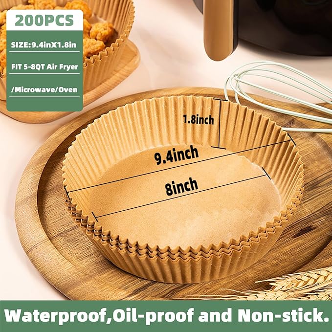 Air Fryer Liners Disposable,200Pcs Parchment Paper for 5-8QT Air Fryer,LYHOLKEER 8inch Round Disposable Air Fryer Paper Liners for Ninja AF101 AF150 AF161 Max XL,Non-Stick,Free of Bleach