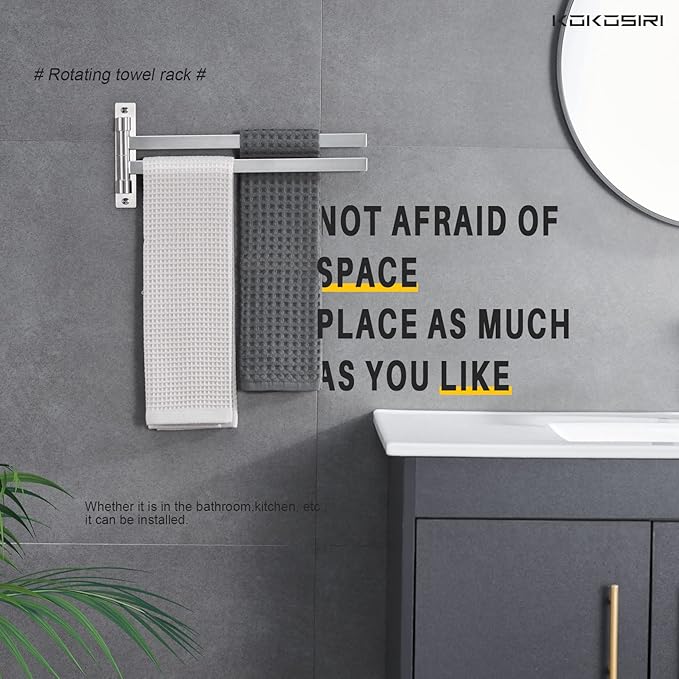 KOKOSIRI Hand Towel Holder Rack Swivel Bathroom Towel Bars Swing Out Rails for Bath Kitchen Brushed Nickel Stainless Steel B5007BR-A2