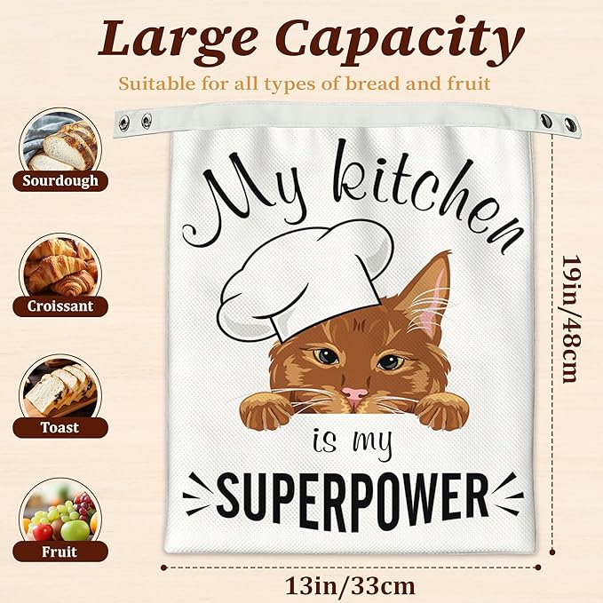 Bread Bags for Homemade Bread, Peeking Ginger Cat 2 Pack Linen and Beeswax Sourdough Storage Bags, Reusable Keeper, Keeps Breads Fresh Longer, Gifts for Bakers