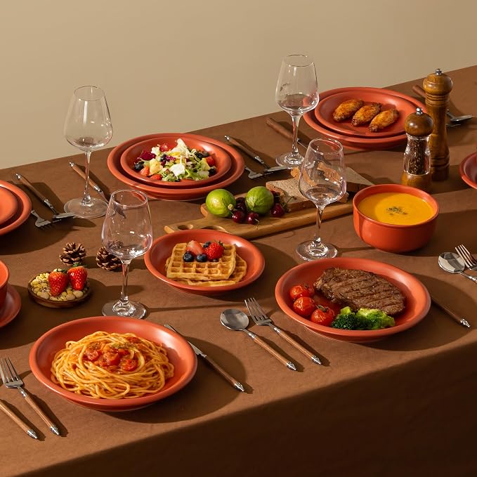 Timeworn Clay Dinnerware Set, 6 Pieces, Terracotta Red | Stoneware Sets for 2, Hand-Finished Glaze, Farmhouse Plates and Bowls, Microwave and Dishwasher Safe