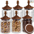 Suclain 6 Pack 24 Oz Vintage Glass Jars with Wooden Crown Lids, Decorative Jars with Graden Pattern, Airtight Glass Food Storage Containers for Tea Coffee Spice Pantry Organization