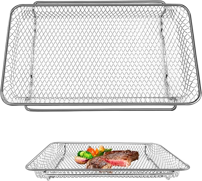 GCQ 2PCS Air Fryer Basket for Emeril Lagasse Dual Zone 360 Air Fryer Oven Combo with French Door,25 QT Extra Large,11.6" x 6.9" Non-Stick Mesh Air Fryer Steel Basket Accessories Parts,Dishwasher Safe