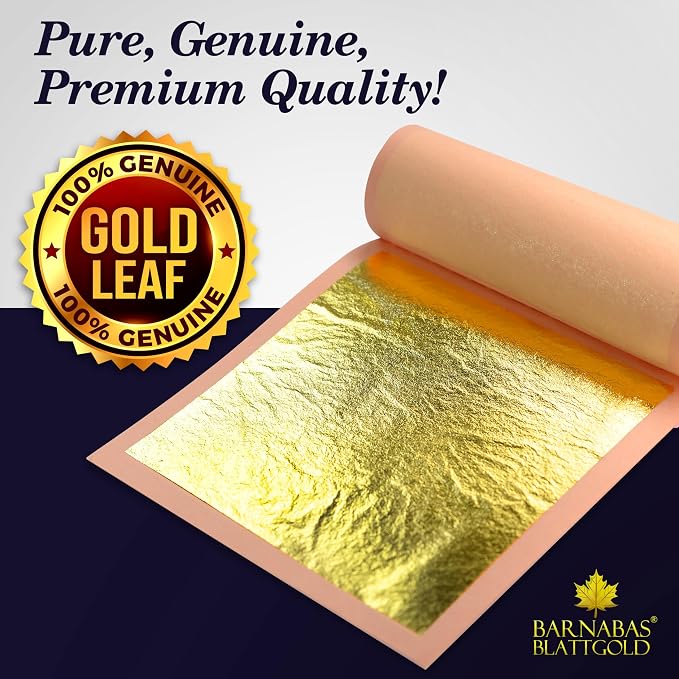 Barnabas Blattgold Edible Gold Leaf 24K - Cake Decorations, Loose Gold Leaf Sheets for Cupcakes - 3.1 inches, Interleaf of 25