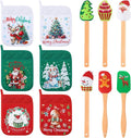 Zhehao 12 Pcs Christmas Silicone Spatulas Pot Holders Set Heat Resistant Pot Holders with Pocket Baking Gifts for Christmas Gift Party Supplies (Vibrant Christmas Style)