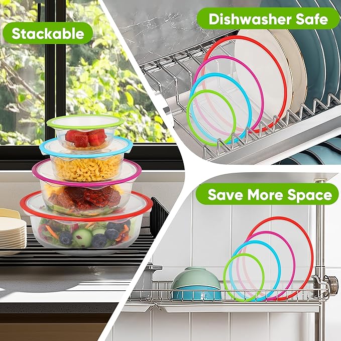 Silicone Stretch Lids Bowl Covers - Reusable silicone covers for food storage, Elastic Bowl Covers for Glass Containers, Round & Rectangle Containers, Food Covers for Keep Food Fresh, 4.6-7.8", 4 PCS