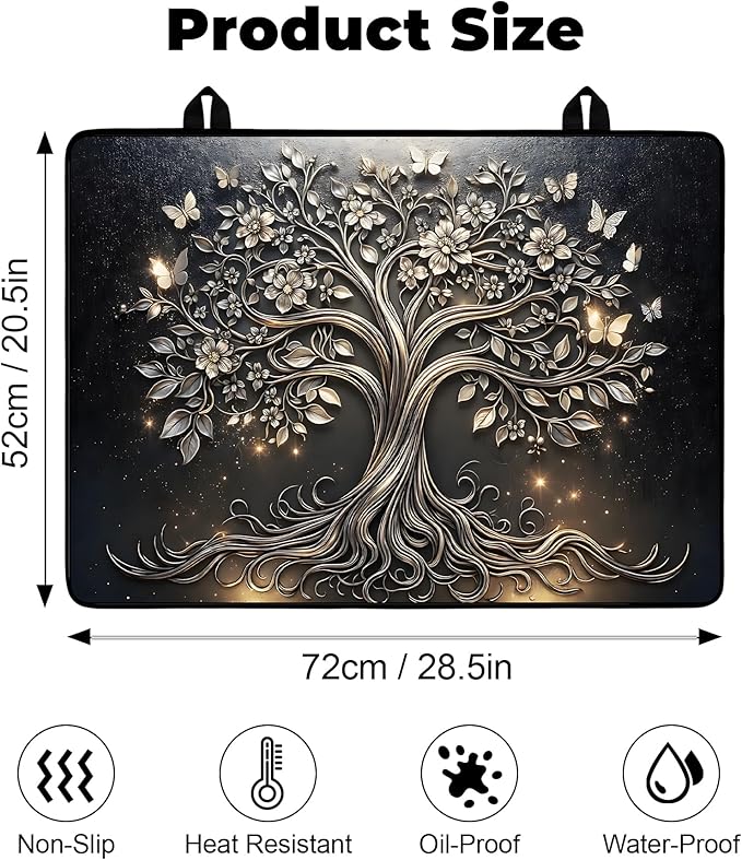 Stove Top Cover- Mat for Electric Stove Protector with Anti-Slip Rubber Coating Dish Drying Mats Scratch-Resistant (Tree, 28.5" x 20.5")