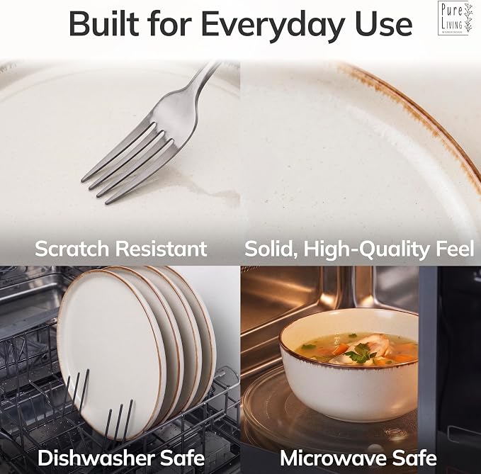 Stoneware dinnerware set 6 persons Rustic 24 pcs - High quality Mediterranean stoneware dinnerware set - bowl and plate set - dinner service 6 persons - Pure Living dinnerware sets in beige