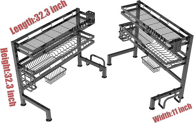 Dish Drying Rack Kitchen Organizers Storage Drying Rack Over Sink Dish Drying Rack Under Sink organizer3 Tier Dish Strainer with Storage Basket
