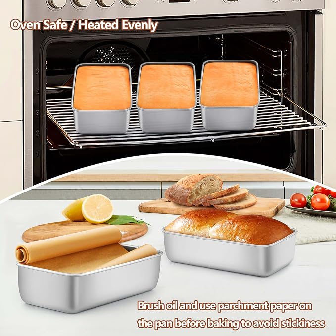 LIANYU 4 Pack Loaf Pans for Baking Bread, 9x5 Inch Bread Pan, Stainless Steel Meatloaf Baking Loaf Tin for Homemade Banana Sourdough, Dishwasher Safe | Stainless Steel Meatloaf Baking Loaf Tin for Homemade Banana Sourdough, Dishwasher Safe, Heavy Duty,...