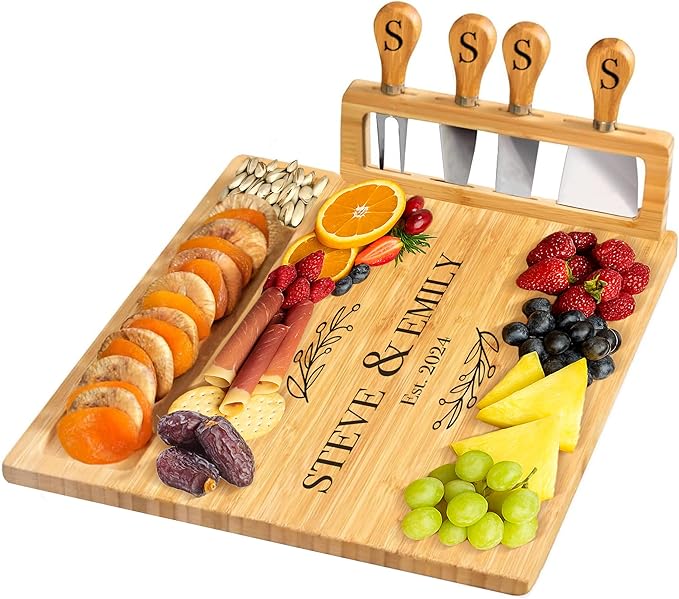 RoyalHouse Personalized Charcuterie Board, Custom Bamboo Engraved Cheese Board, Customized Gifts, Bridal Shower Gifts, Perfect for Personalized Wedding and Christmas Gift