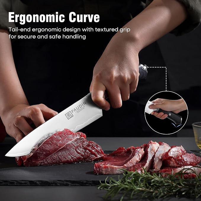 PAUDIN Chef Knife 8 Inch, Ultra Sharp Kitchen Knives 62 HRC, Multi-Layer Damascus Steel Professional Chefs Knife with Full Tang Ergonomic Wood Handle, Meat Vegetable Slicing Knives, Gift for Men Women