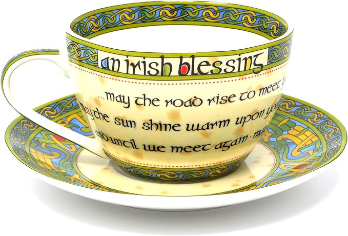 Royal Tara Traditional Irish Blessing Bone China Cup & Saucer - Irish Weave - 10.5 fl oz