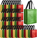 Eccliy Reusable Gift Bags Set Glossy Grocery Gift Tote Bag with Handle for Wedding, Bridal Shower, 4th of July, Summer Event(10 x 8 x 4.7 Inch,Red, Gold, Green with Black Handles,80 Pcs)