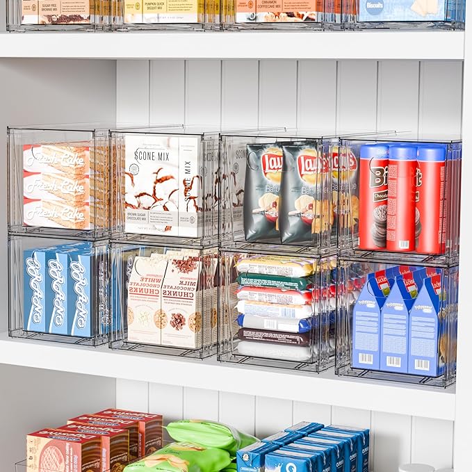 Yieach 4 Pack Large Stackable Storage Drawers,Clear Acrylic Drawer Organizers and Baby Bottle Organizer for Countertop,Cabinet,Bathroom,Pantry,Office Closet Organizers and Brightroom Storage Bins