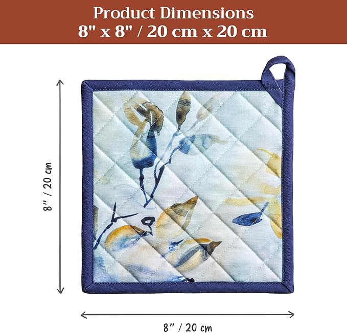 Maison d' Hermine Pot Holders 100% Cotton Heat Resistant Potholders 8" x 8" Hot Pads with Loop Cooking Baking Gifts for Mothers Day Handling Hot Pans Spring/Summer (Pack of 2, Lazy Summer Days)
