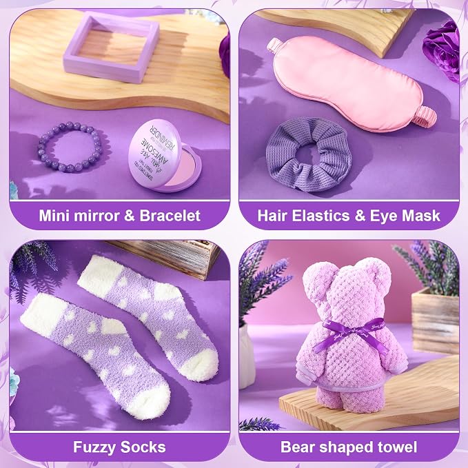 Sieral 14 Pcs Birthday Gifts for Women Care Blanket Gifts Set Spa Baskets Get Well Soon Gift Baskets Mother's Day Gift for Women Mom Her Girlfriend Sister Daughter Friend Wife Grandma(Plain,Purple)