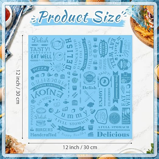 Outus 600 Pcs 12 x 12 Inch Deli Wax Paper Sheets Grease Resistant Tray Basket Liners Newsprint Paper Water and Grease Proof Sandwich Wrapping Square Hot Dog Wrapper for Food Baking (Light Blue)
