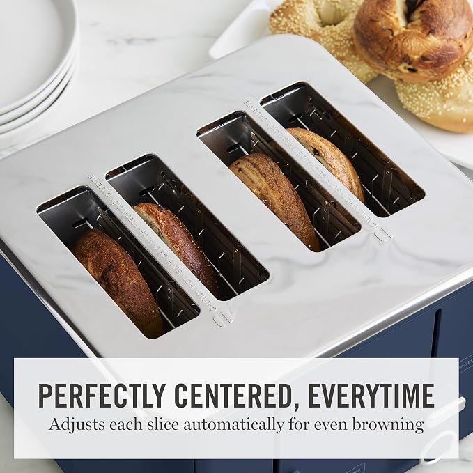 Martha Stewart 4 Slice Toaster, 10 Shade Settings with Defrost, Cancel, Bagel & Gluten-Free, Extra-Wide Self-Centering Slots for Waffles & Artisan Bread, Removable Crumb Tray, Cord Wrap, 1800W, Indigo