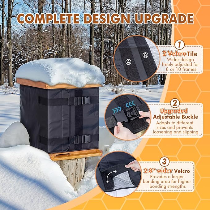 MayBee Winter Bee Hive Wrap for 10 and 8 Frame Beehives, 600D Oxford Cloth Adjustable Beehive Wrap for 2 Deep Hive Boxes, Waterproof, Windproof, Lightweight, Reusable, 76.8" x 18.1"