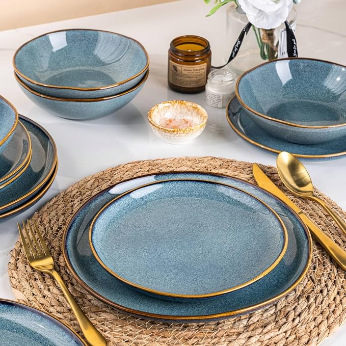 AmorArc Ceramic Dinnerware Sets,Handmade Reactive Glaze Stoneware Plates and Bowls Sets,Highly Scratch Resistant | Dishwasher & Microwave Safe Dishes Set,Service for 8 (24pc)