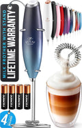 Zulay Kitchen Powerful Milk Frother Wand With 4 AA Duracell Batteries - Ultra Fast Handheld Drink Mixer - Electric Whisk Foam Maker for Coffee, Lattes, Cappuccino, Matcha & Creamer - Deep Sea