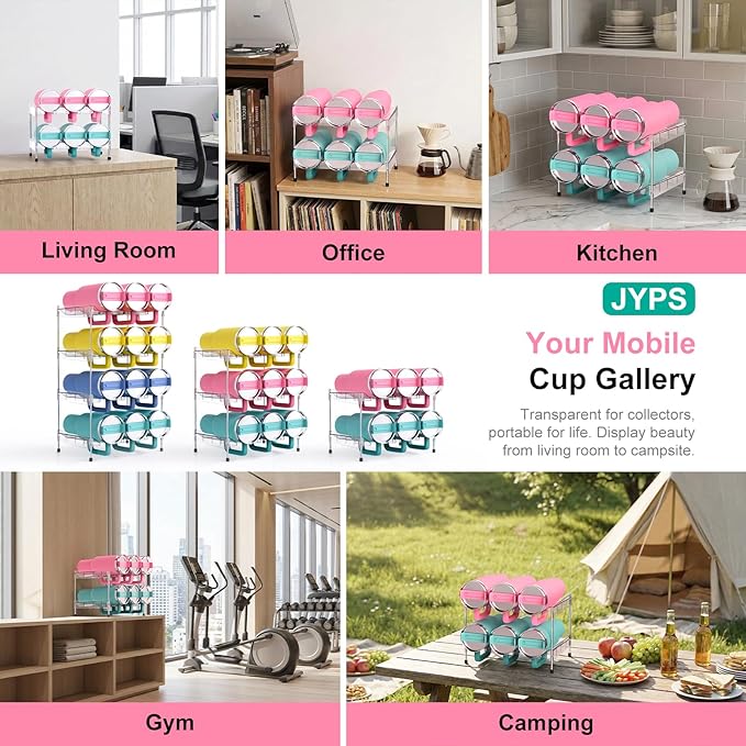 Reusable Stackable with Handle Compartment Water Bottle Tumbler Organizer for Stanley 40oz with Handle Cup, Stanley Accessories for Pantry, Cabinet & Kitchen Organization and Storage,2 Tier Hold 6