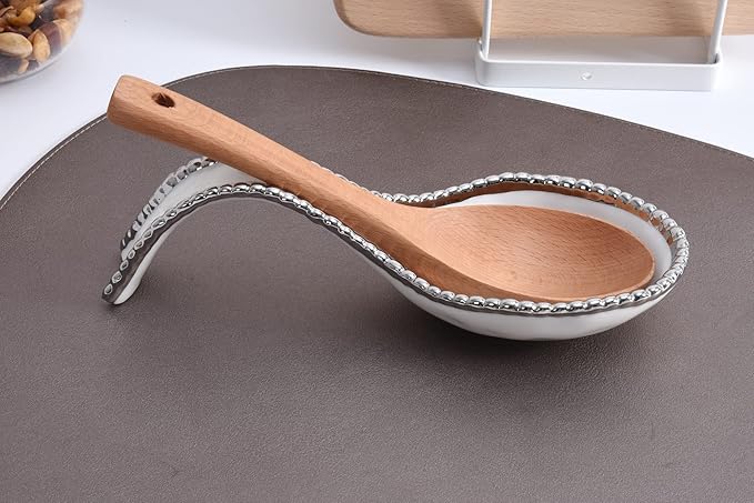Pampa Bay Golden Salerno Titanium-Plated Porcelain Spoon Rest (White and Silver)