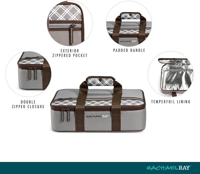 Rachael Ray Lasagna Lugger, Thermal Insulated Casserole Carrier for Hot or Cold Food, Lugger Tote for Potluck, Parties, Picnic, and Cookouts, Fits 9" x 13" Baking Dish