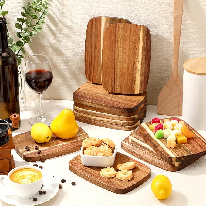 GlikCeil 12 Pcs Thick Acacia Wood Cutting Boards for Kitchen Reversible Wooden Chopping Board Set Double Sided Charcuterie Boards for Meat Cheese Meal Supplies(7.87 x 5.51 Inch)