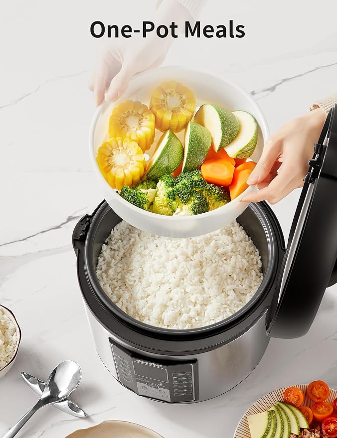 COMFEE' Rice Cooker for 20 Cups Cooked Rice with Functions for Multi Cook, Slow Coor, Steam, Stew, Sauté, and Quick Cook with BPA-Free Nonstick Inner Pot