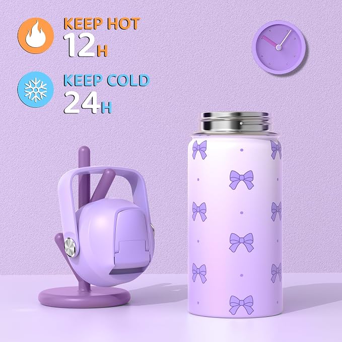 DIGOBAY Girls Backpack - Includes 14oz Insulated Water Bottle, Girls School Backpack Set with Lunch Bag & Pencil Case Teens for School (Black-Purple)