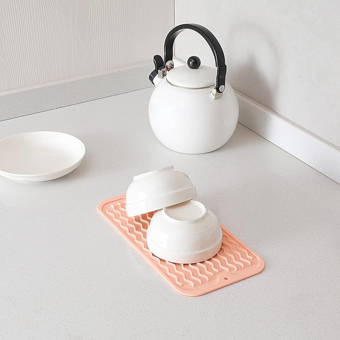MicoYang Silicone Dish Drying Mat for Multiple Usage,Easy clean,Eco-friendly,Heat-resistant Silicone Mat for Kitchen Counter or Sink,Refrigerator or Drawer Liner Pink S 12 inches x 6 inches