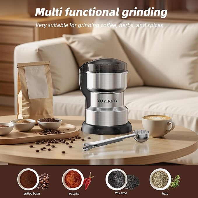 Electric Coffee Grinder 300W, Adjustable Grind, Espresso/Drip/Pour. Coffee Grinder for Coffee, Spices, and Other Foods (silvery-150)