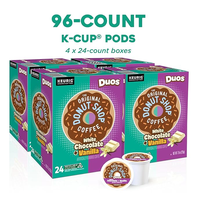The Original Donut Shop Duos White Chocolate + Vanilla, Keurig Single Serve K-Cup pods, 96 Count