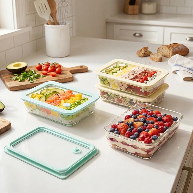 Urban Green Glass Food Container Set with Glass Lid, 4 Pack, Food Storage Containers with Airtight Lid, LeakProof, 100% Plastic Free, Meal Prep Container Set
