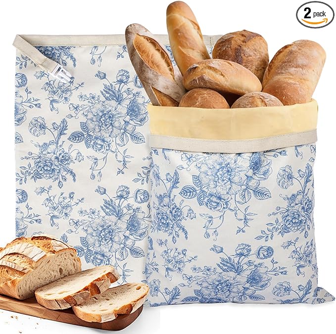 Reusable Beeswax Bread Bags for Homemade Bread & Sourdough, 2-Pack XL Airtight Food Storage Bags, Organic Cotton Linen Covers - Freezer-Friendly Freshness Preservation Keeps Fresh Longer
