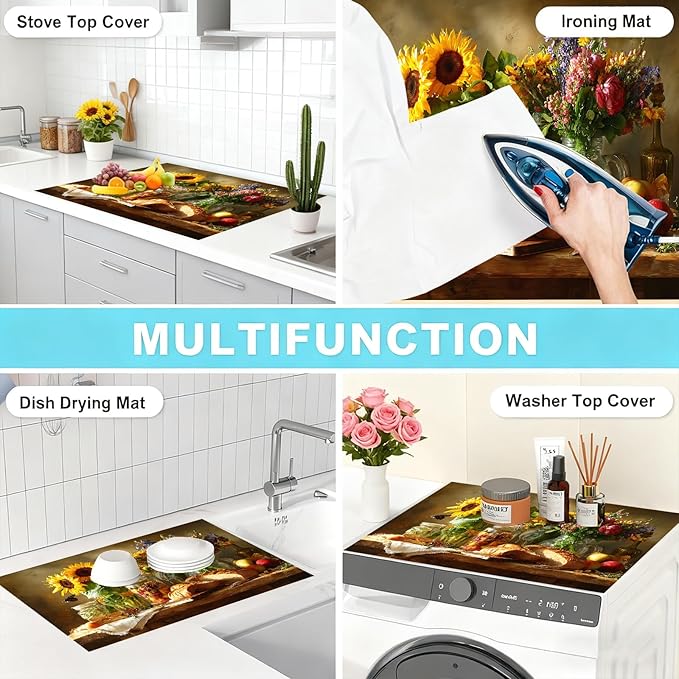 Stove Top Cover for Electric Stove 28.3×20.5 inches, Sunflower Kitchen Stove Cover Board, Heat Resistant Stove Top Protector with Food Still Life (warm yellow)